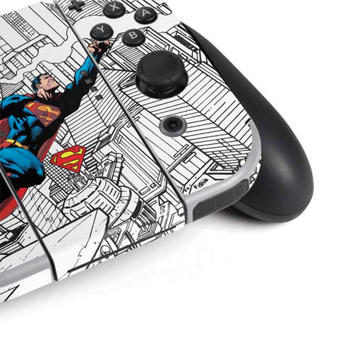 DC Comics Superman Super Speed Flying Over City Nintendo Switch OLED (2021) Skin